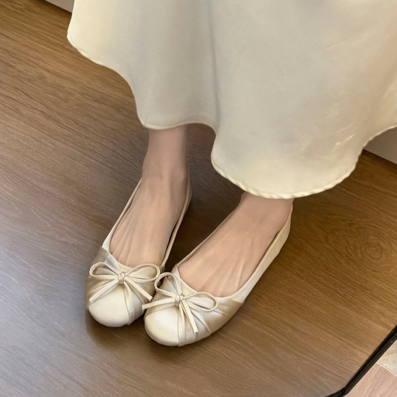 Women'S Shoes For Flat Feet - 2026 New Bow-knot Temperament Satin Shallow