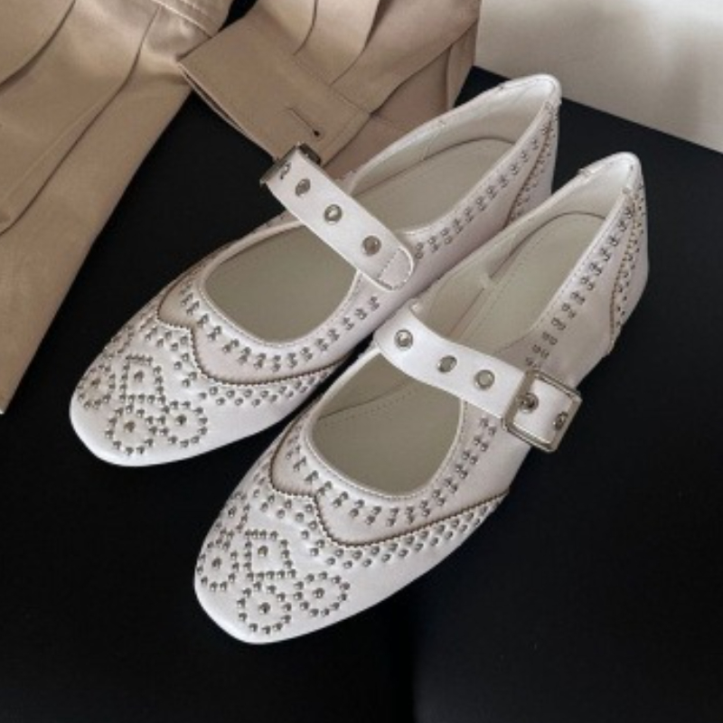 Retro Rivet Buckle Design Flat - Women Shoes Brands review and price
