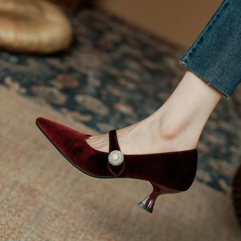 Wine Red Pointed Toe Mary Jane - Women Shoes With Heels review and price