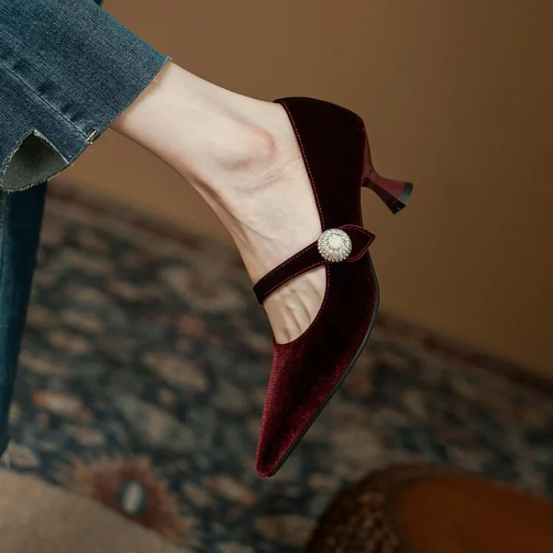 Wine Red Pointed Toe Mary Jane - Women Shoes With Heels review and price