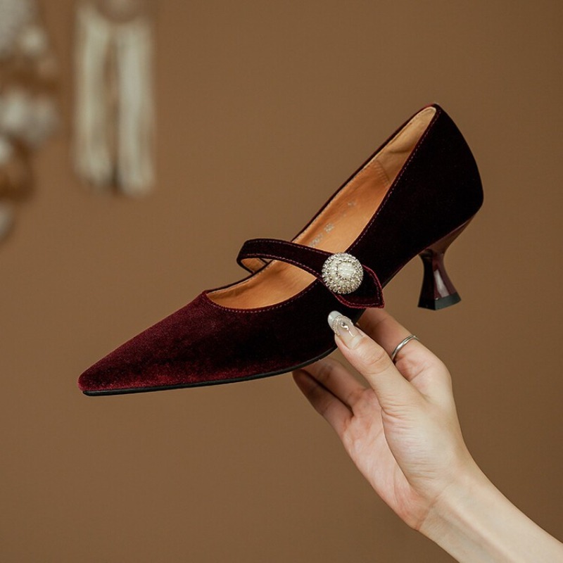 Wine Red Pointed Toe Mary Jane - Women Shoes With Heels review and price