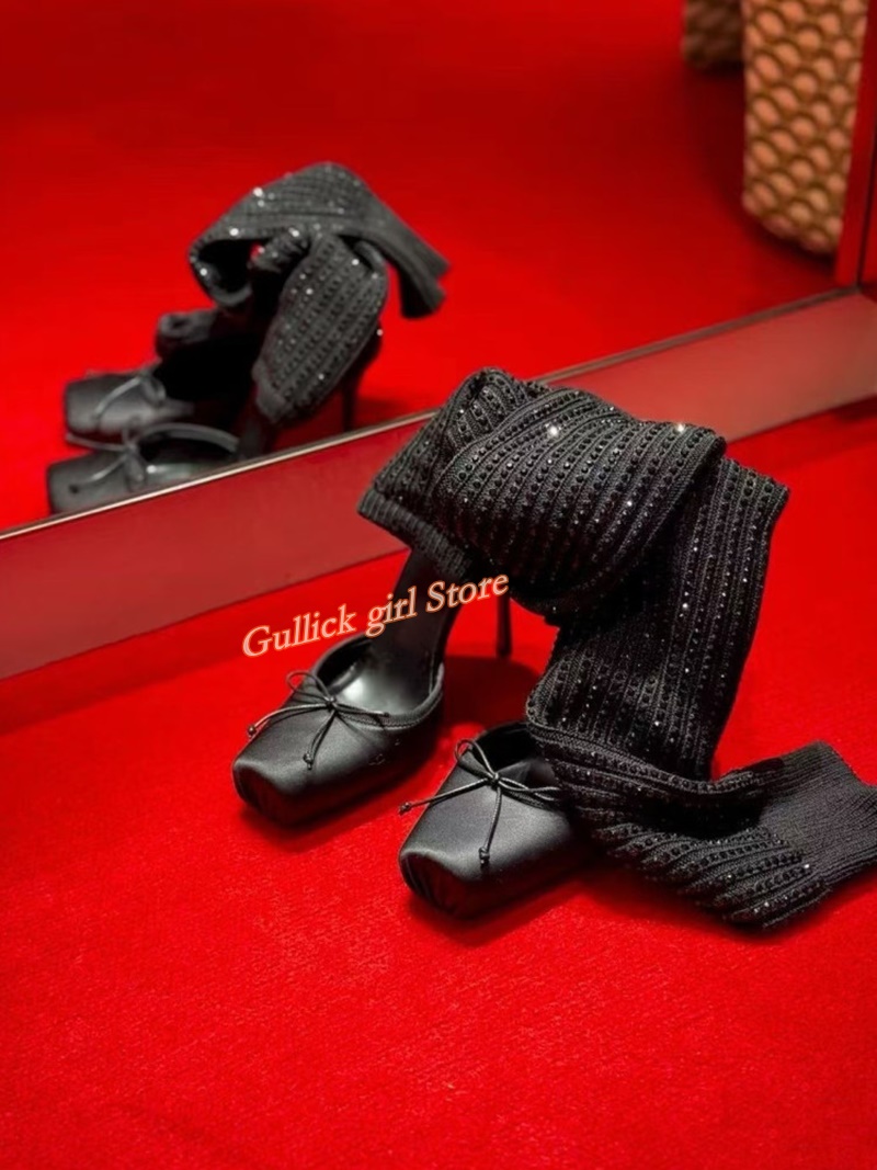 Red Knit Square Toe Boots Cut  - Sock Boot Women review and price