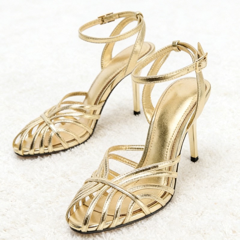 Sexy Gold Hollow Narrow Band H - Women Shoes Formal review and price